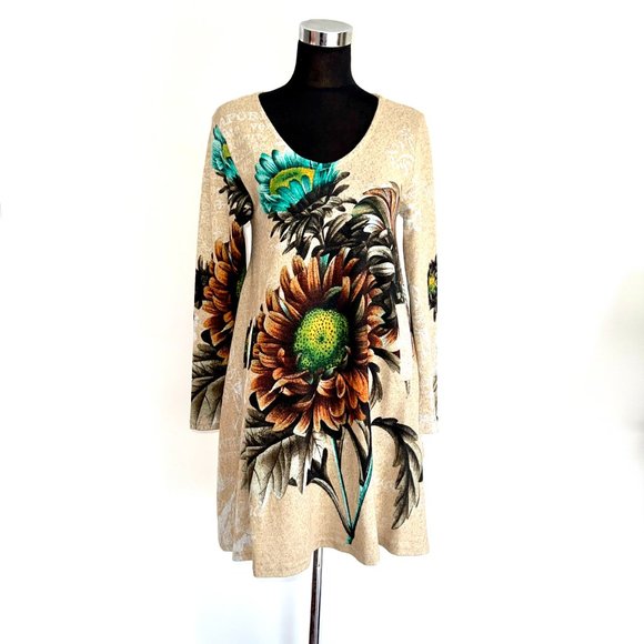 NWT Orange Fashion Village Sun Flowers Sweater Tunic S/M - Picture 5 of 10